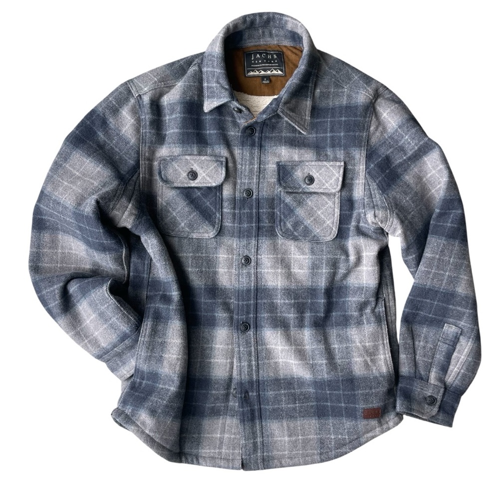 Jachs New York Men’s Sherpa Lined Wool Blend Jacket Size S Gray Black Plaid